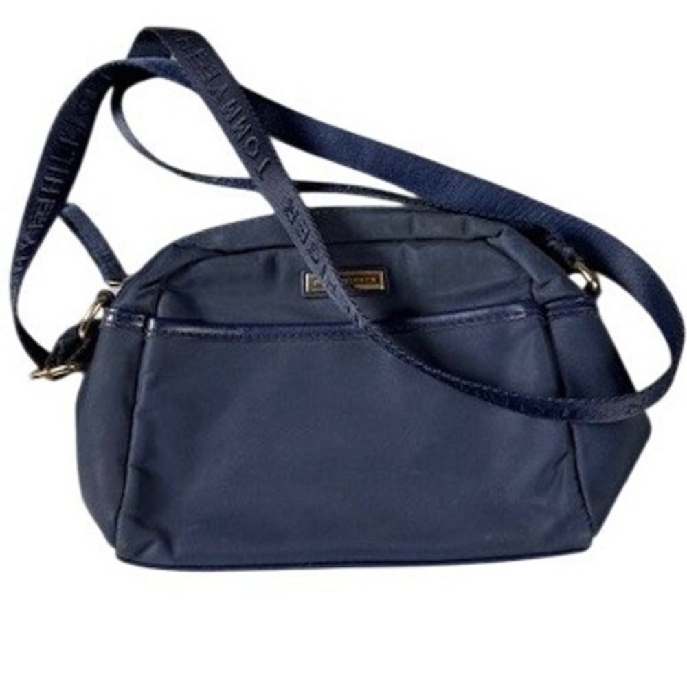 Tommy Hilfiger Crossbody Bag Womens Small Navy Blue Nylon Dome Gold‎ Logo Strap